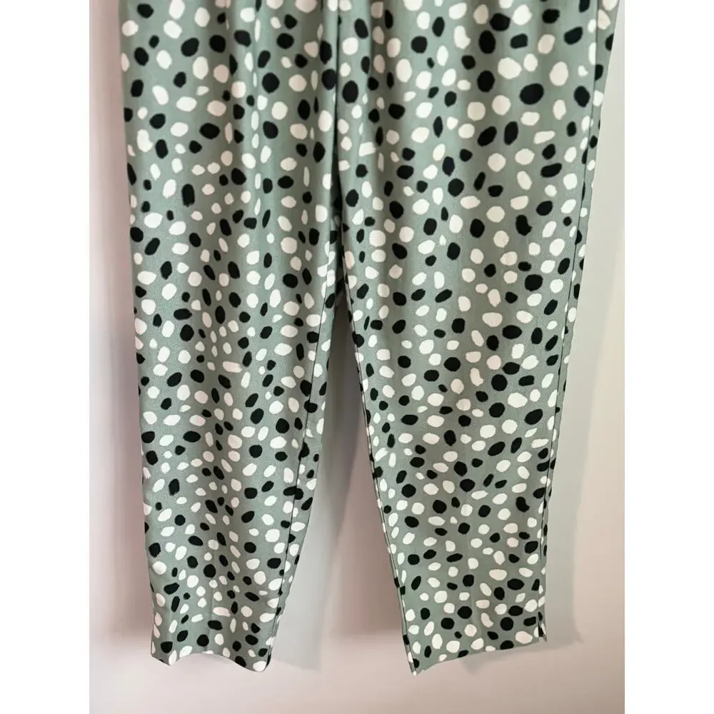 Ann Taylor Polka Dot The Easy High Rise Tapered Leg Relaxed Ankle Pants Green S